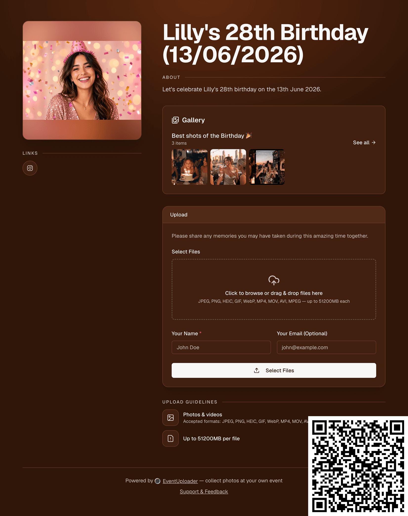 Beispiel einer Event-Upload-Seite